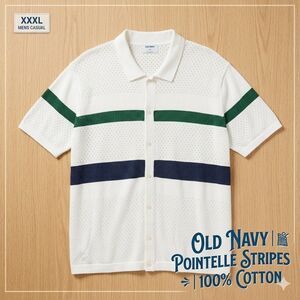 Old Navy Men's Size 3XL Retro Knit Pointelle Polo Mesh Cardigan Button Up Shirt